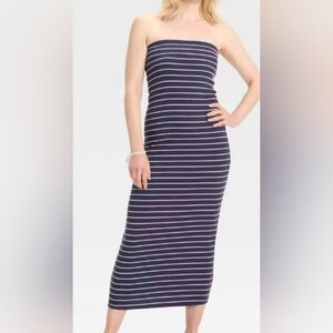 A New Day Women's Knit Tube Maxi Dress, Blue And White Stripes, 4X NWT